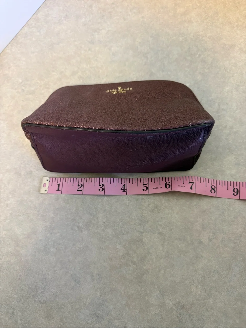 Kate Spade New York Burgundy Glitter Cosmetic Makeup Bag Travel Bag